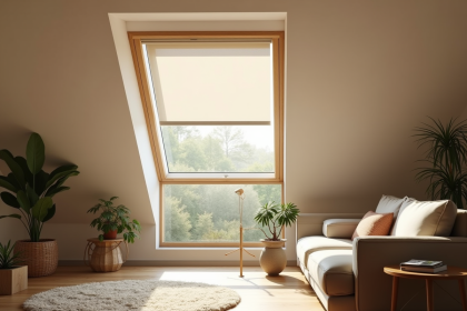 Chambre moderne avec Velux et store S06 mi-clos