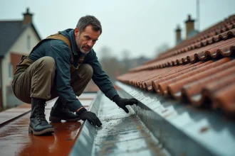 Couvreur inspectant une soudure de zinc sur le toit