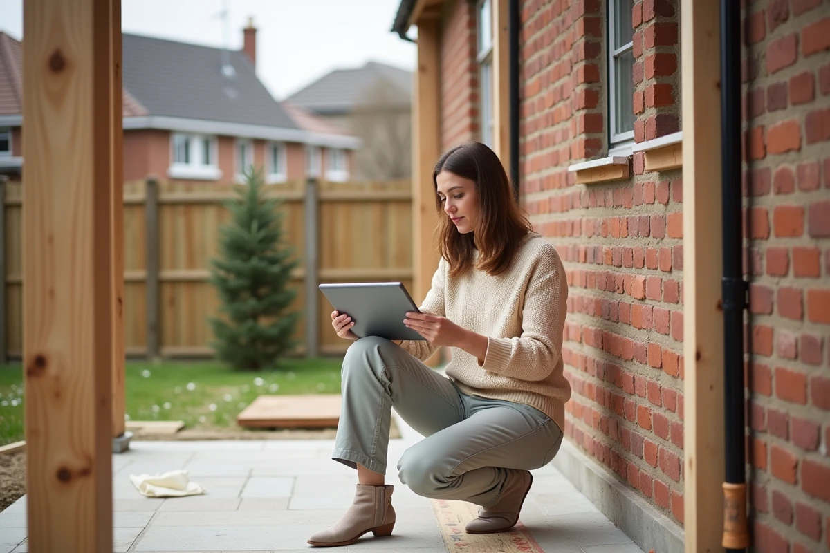 Femme comparant des échantillons de cadre en construction