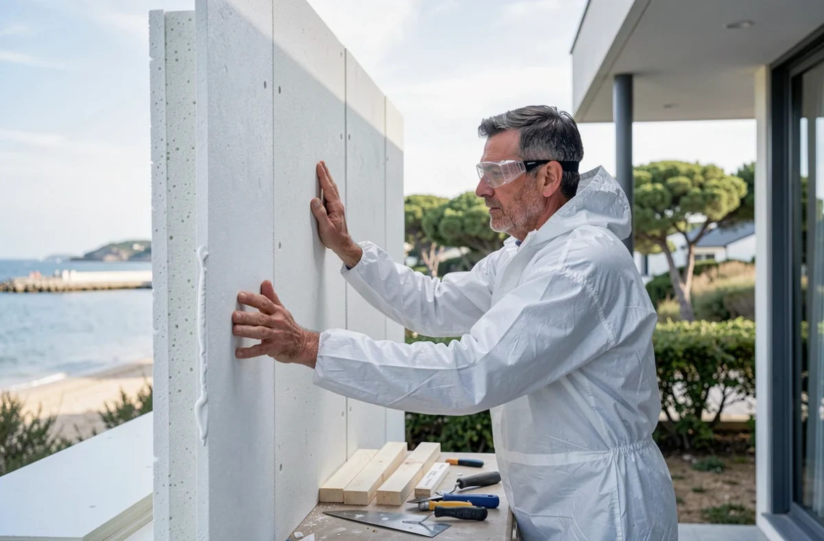 Spécialiste Isoface installant des panneaux d'isolation thermique par l'extérieur sur une maison au Teich en Gironde