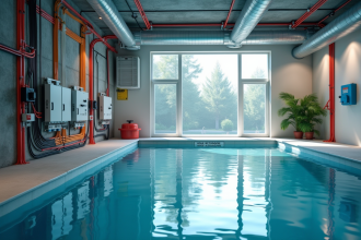 Salle technique piscine bien organisee avec cables et outils