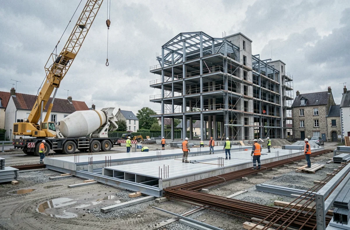Chantier de travaux publics de grande envergure illustrant l'activité de la Société Commerciale du Bâtiment et de Travaux Publics