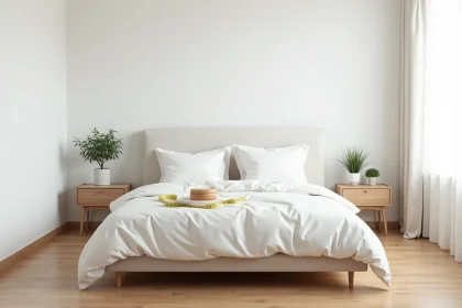Chambre standard moderne avec lit double bien proportionné dans une pièce aux dimensions optimisées