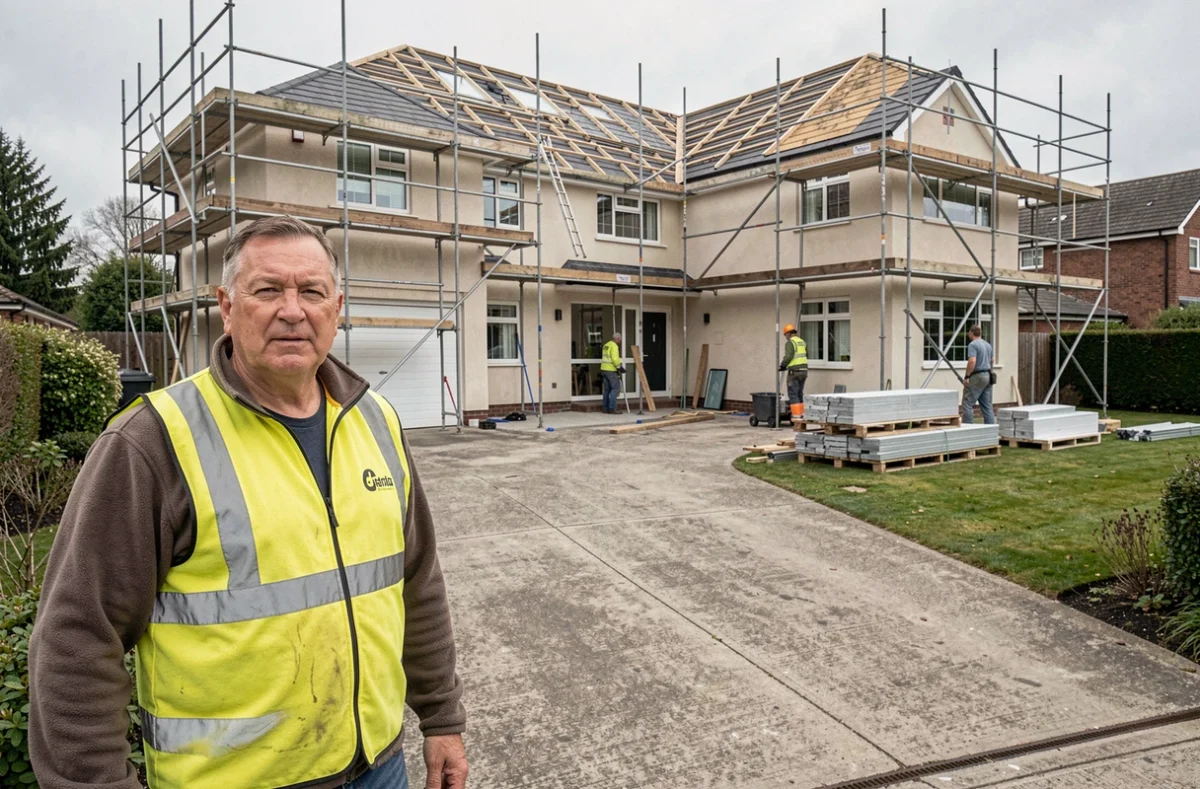 Entrepreneur général de Toit Mon Domicile supervisant un chantier complet de rénovation extérieure d'une maison