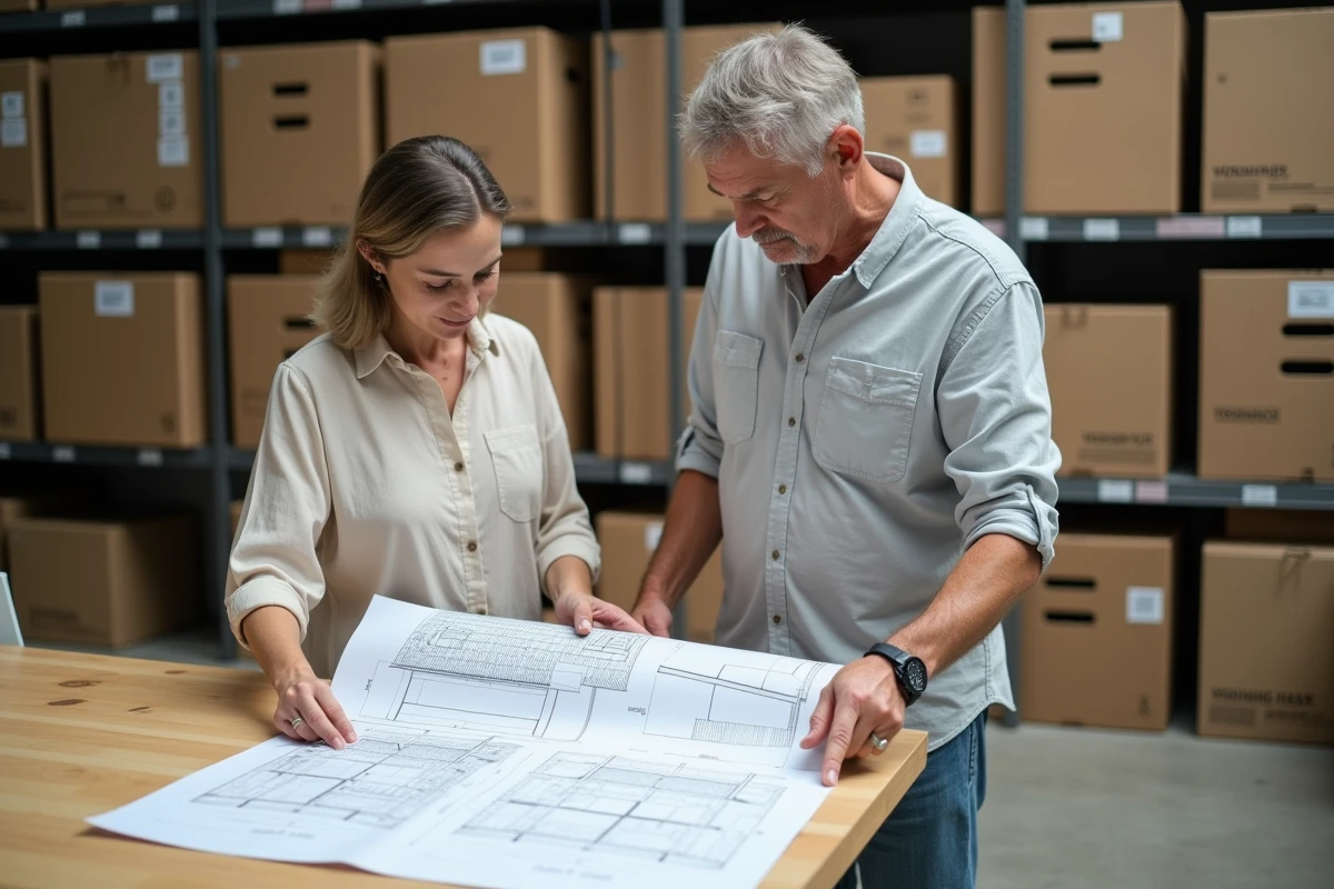 Couple comparant les plans d'une véranda en kit dans un magasin de bricolage spécialisé